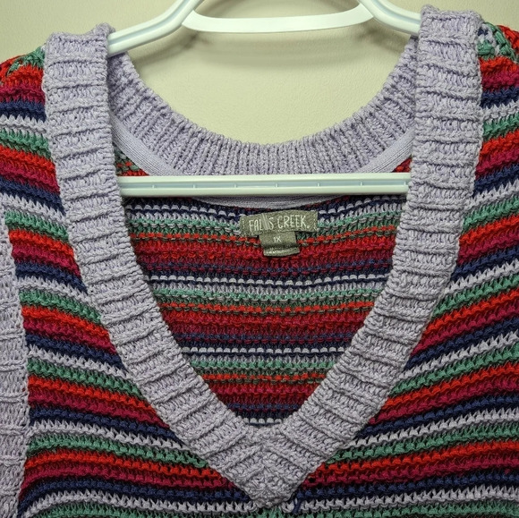 Falls Creek  1X Sleeveless Striped Crochet Knit V Neck Sweater Vest Shirt Plus - Picture 4 of 9